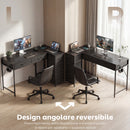Scrivania Angolare 126x48x80 cm a 6 Cassetti con Gancio Laterale e Prese Integrate in Legno e Acciaio Nero      