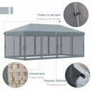 Gazebo da Giardino 600x300 cm Pieghevole con 6 Zanzariere e Pulsante in Acciaio e Poliestere Grigio 