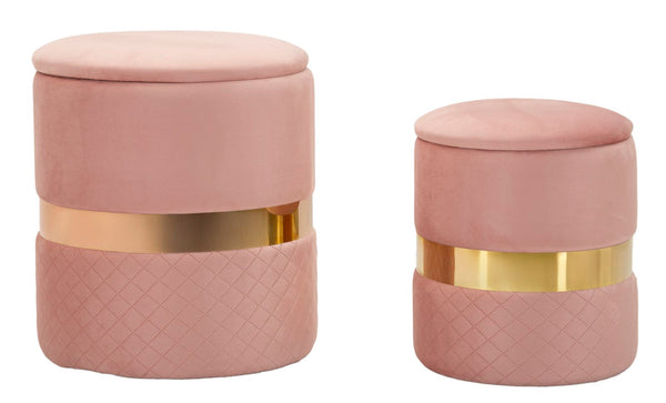 Puff con Contenitore Sheffild Rosa Set 2 Pz Ø37x42 cm - Ø28x35 cm in Ferro e MDF e Spugna e Poliestere Rosa e Oro prezzo