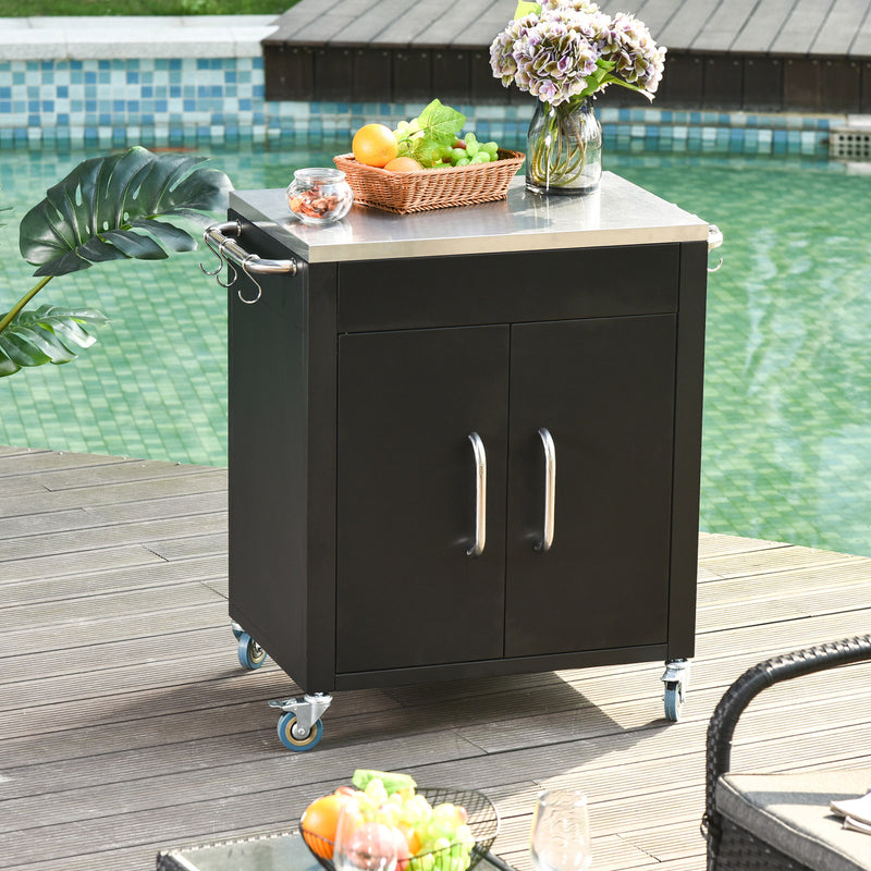 Carrello da Cucina Piano in Acciaio Inox 86x50x86.5 cm Armadietto con Struttura in Metallo Nero   