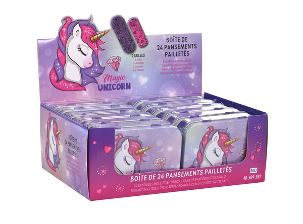 sconto Set 12 Box Unicorno per Bambini con 24 Cerotti Ciascuno 2 Misure in Metallo