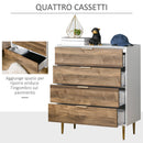 Cassettiera con 4 Cassetti 80x40x93,5 cm in MDF Bianco e Noce