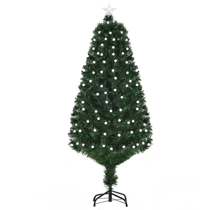 Albero di Natale Artificiale 150 cm 170 Rami con Luci LED e Fibre Ottiche Colorate Verde