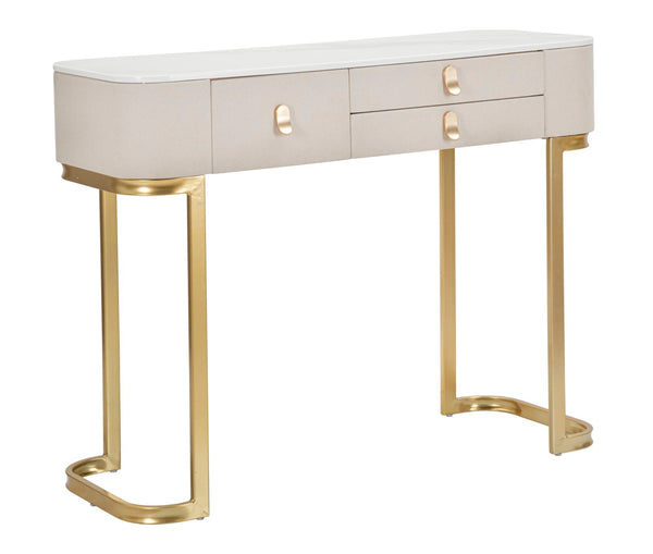 Console Fissa 3 Cassetti Beauty 100x80x40 cm in Legno MDF e Metallo Crema/Oro acquista