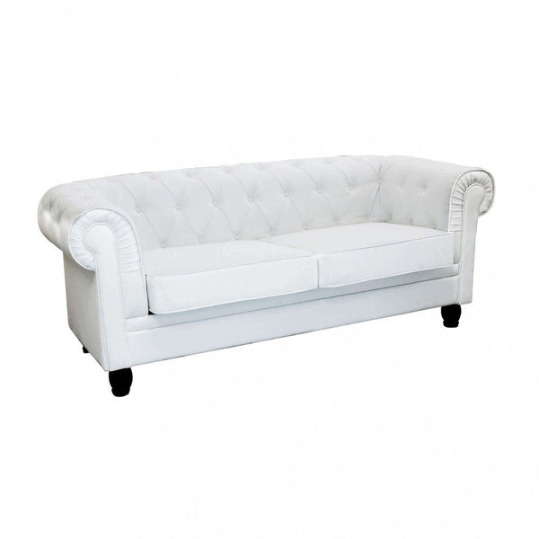 online Chesterfield 3-Sitzer-Sofa 197 x 74 x 82 h cm in weißem Kunstleder