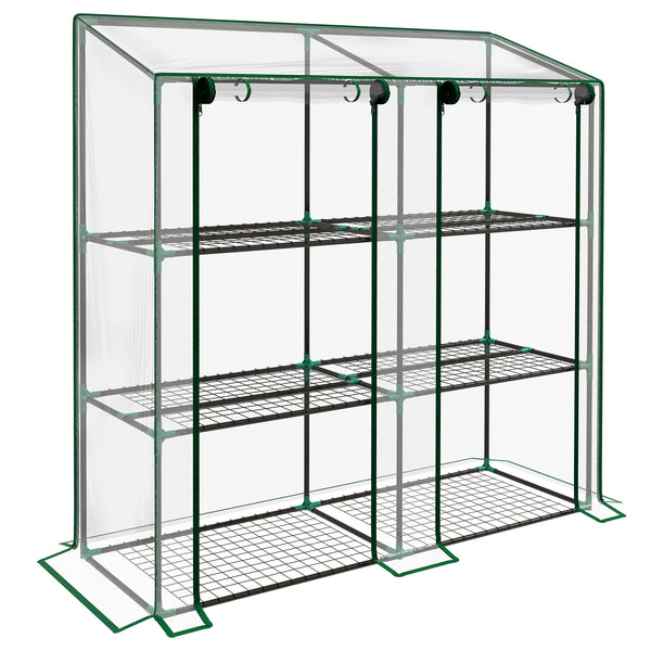 prezzo Serra da Giardino 143x46x151 cm con 6 Mensole e 2 Porte Avvolgibili Copertura in PE Trasparente