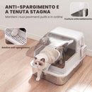 Lettiera Gatti Chiusa XL 3 in 1 90 L 70x50x46 cm con Coperchio Rimovibile e Paletta in Acciaio Inox e ABS Bianco      