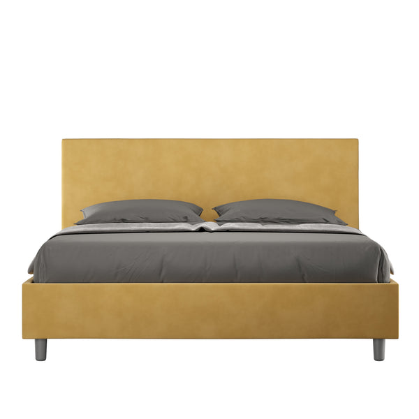 acquista Letto Matrimoniale Giroletto con Alzata Comoda Imbottito in Microfibra Adele Ocra Varie Misure