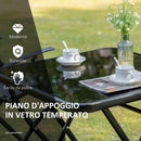Set Tavolo e 2 Sedie Pieghevoli da Giardino in Vetro Temperato e Metallo Nero