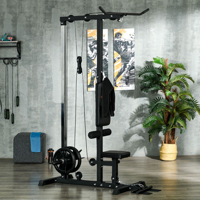 Stazione Fitness Multifunzione con Lat Machine 140x108x197 cm in Acciaio e PU Nero 
