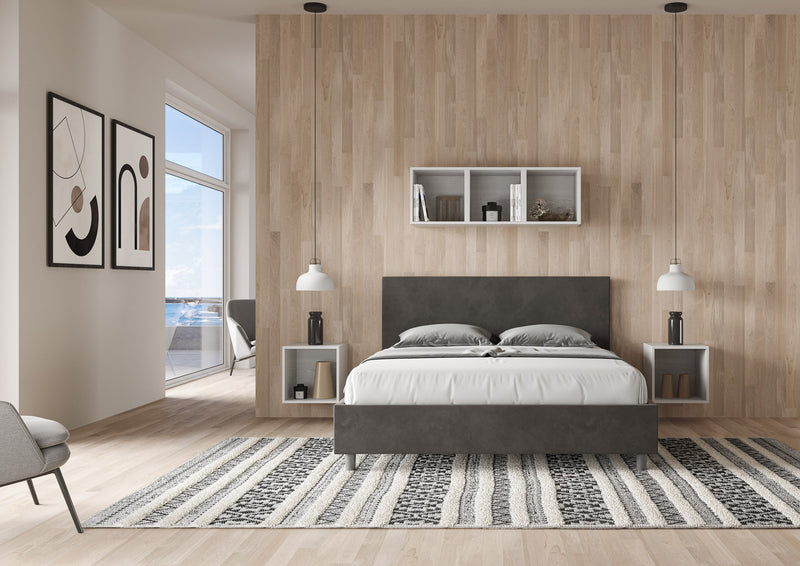 Letto Matrimoniale Giroletto con Alzata Comoda Imbottito in Microfibra Adele Grigio Varie Misure