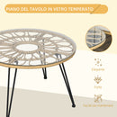 Set Tavolino con Vetro Temperato e 4 Sedie con Cuscini da Giardino in Acciaio e PE Rattan Giallo Nero e Beige