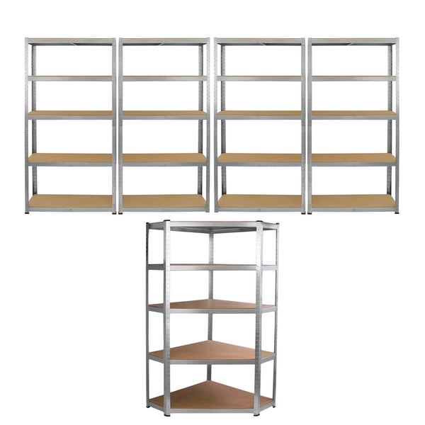 online Set 5 Scaffali Senza Bulloni 90 cm 4 Lineari 1 Angolare in Acciaio