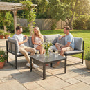 Set 3 Pezzi da Giardino con Divano Angolare Modulabile 4 Posti e Tavolino a Doghe in Metallo e Poliestere Grigio      