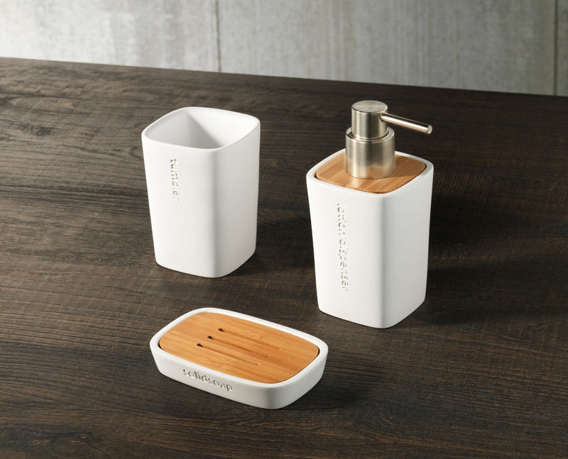 Set 3 Accessori da Bagno in Resina TFT Accessories Bianco e Bambù