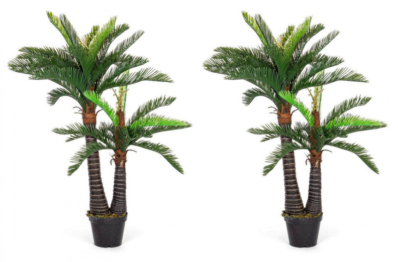 Set 2 Piante Artificiali Palma altezza 150 cm in Plastica con Vasi Verde