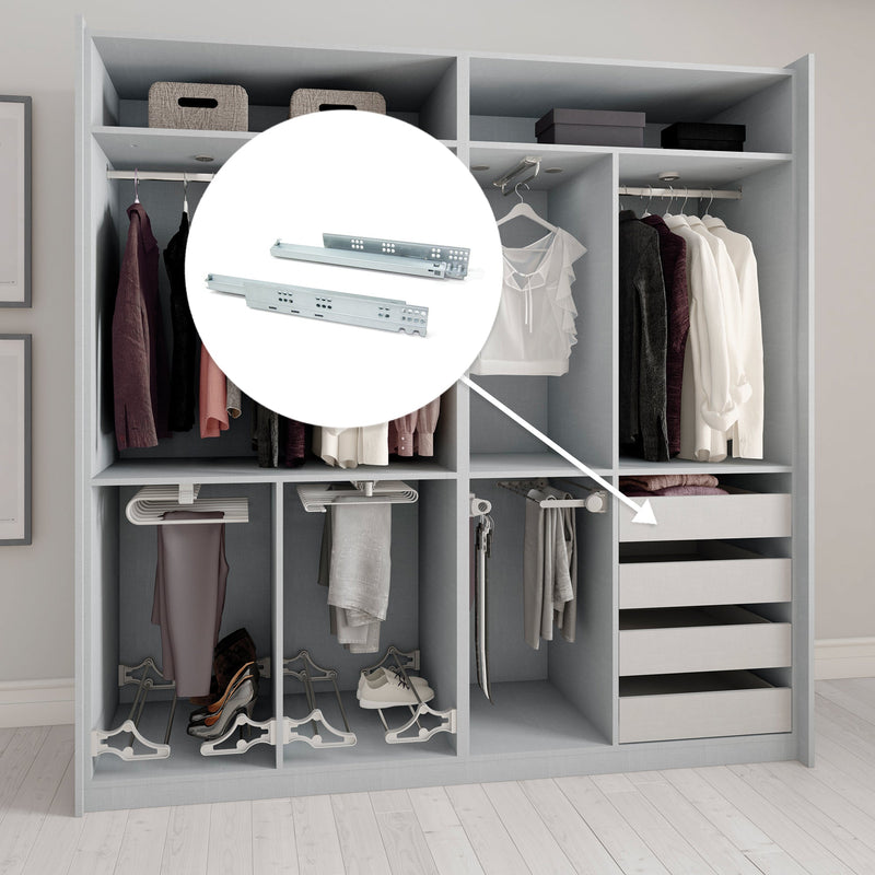 Guide a Scomparsa Slippe per Cassetti ad Estrazione Totale P240 Zincato Bianco Acciaio Emuca