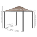 Gazebo da Giardino 3x3m con Zanzariera in Metallo e Poliestere Marrone e Bianco