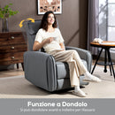 Poltrona Relax Reclinabile Manualmente con Poggiapiedi in Tessuto Effetto Pelle e Base Girevole Grigio      
