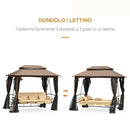 Dondolo Letto 3 Posti con Gazebo da Giardino 257x175x240 cm con Zanzariera e Cuscini Beige