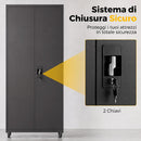 Armadio Portautensili 80x40x180 cm con Serratura Ruote Rimovibili e Ripiani Regolabili in Acciaio Nero      