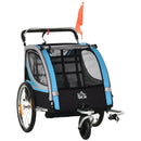 Rimorchio Bicicletta per Bambini e Passeggino 2 in 1 con Cintura Tasche e Bandierina Blu   