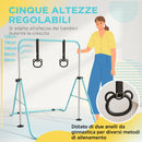 Sbarra Ginnastica Artistica per Bambini 148x105x88-128A cm con 2 Anelli in Acciaio Verde Chiaro      