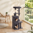 Albero Tiragraffi per Gatti 59x55x132 cm con Pali in Sisal Cuccia e Casetta in Truciolare e Peluche Grigio Scuro      