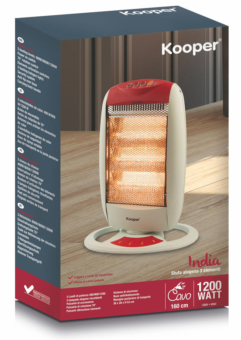 Stufa Alogena 1200W 3 Elementi Kooper India Rossa