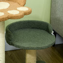 Albero Tiragraffi 43x39x52 cm con 2 Lettini, Pallina e Rivestimento in Velluto Verde Marrone e Beige