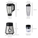 Frullatore Elettrico 1000W Bicchiere 1,5 Litri in Vetro Nero e Argento