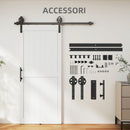 Porta Scorrevole in Stile Country con Binario 91,5x 213,4A cm in Legno e Acciaio Bianco e Nero   