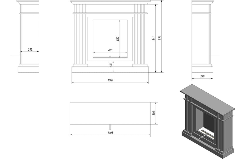 Camino a Bioetanolo da Pavimento 110,8x30,6 cm Flig Davie Bianco