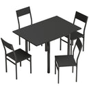 Set da Pranzo con Tavolo Allungabile 120x80x76 cm e 4 Sedie Impilabili in MDF e Metallo Nero      
