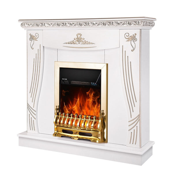 acquista Camino Elettrico da Pavimento 103,5x110x30 cm Effetto Fiamma 2000W Napoli & Galileo Gold Bianco