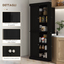 Mobile da Cucina Alto Credenza 76x40,5x184 cm con 6 Ripiani Regolabili e 4 Ante in Legno Nero      