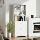 Libreria a Muro 79x39,5x182,2 cm con 3 Ripiani Aperti e 3 Cassetti in Legno Bianco      
