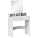 Postazione Trucco con Specchio 75x38x135 cm con 2 Cassetti e 3 Scomparti Salvaspazio in Pannello di Particelle e Vetro Bianco      