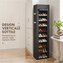Scarpiera 10 Ripiani 45x30x175 cm Capienza 20 Paia in Tessuto Non Tessuto Nero      
