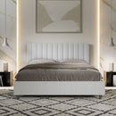 Letto Matrimoniale con Rete e Contenitore Alzata Comoda Struttura Bianco Frassico e Testata in Similpelle Kaia Bianco Varie Misure