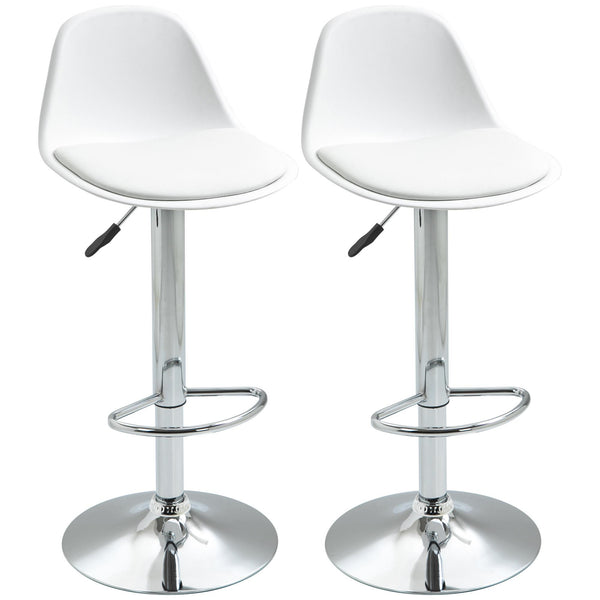 2er-Set Barhocker 40x42x82-104 cm mit Rückenlehne und Fußstütze aus weißem Kunstleder online