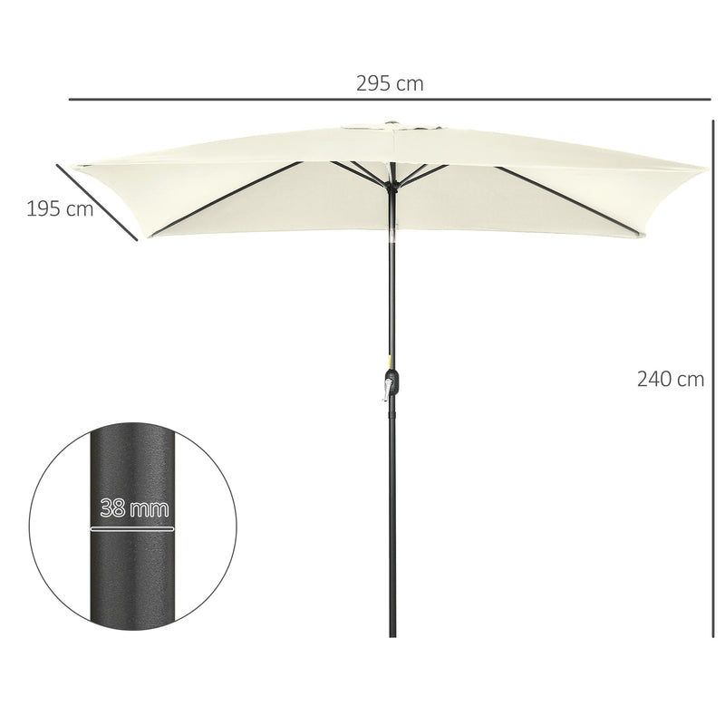 Ombrellone da Giardino 1,9x2,9x2,4 m Palo Ø38 mm in Alluminio Metallo e Poliestere Bianco Crema