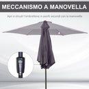 Ombrellone da Giardino Ø2,7x2,35 m Palo Ø38 mm in Alluminio e Tessuto in Poliestere Grigio