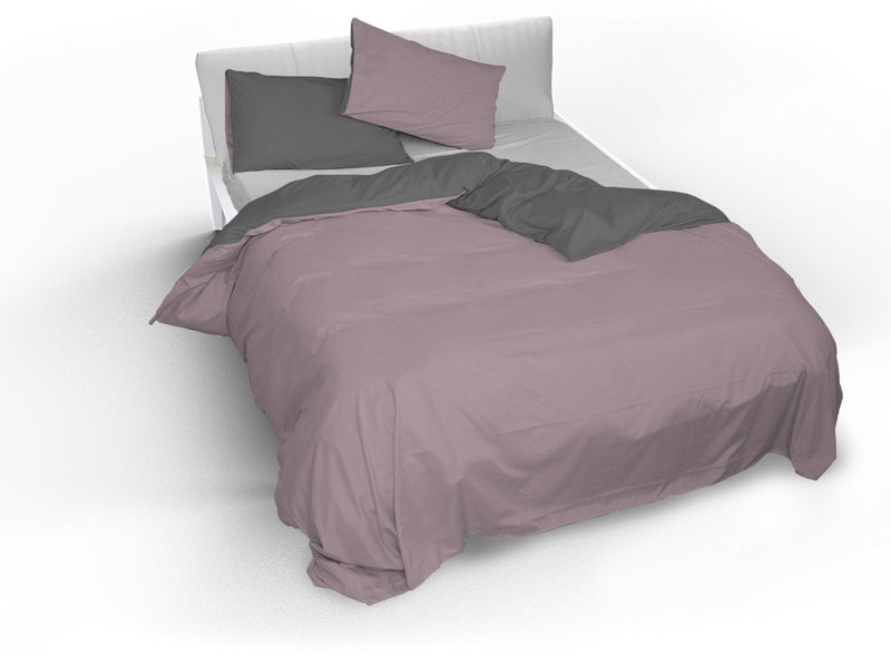 Copripiumino con Sacco e Federe Doubleface Rosa Antico\/Fumo Varie Misure