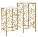 Porta Telefono Spiral Coppia 34x34x70-29x29x60 cm in Ferro e Marmo Oro e Bianco