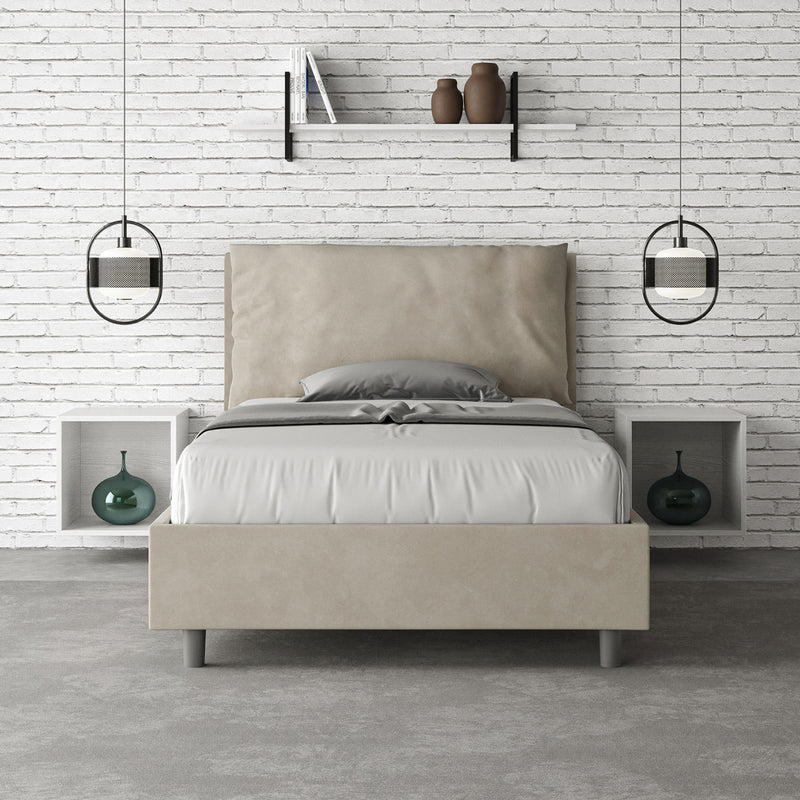 Letto 1 Piazza E Mezzo Imbottito in Microfibra Antea Large Sabbia Varie Misure