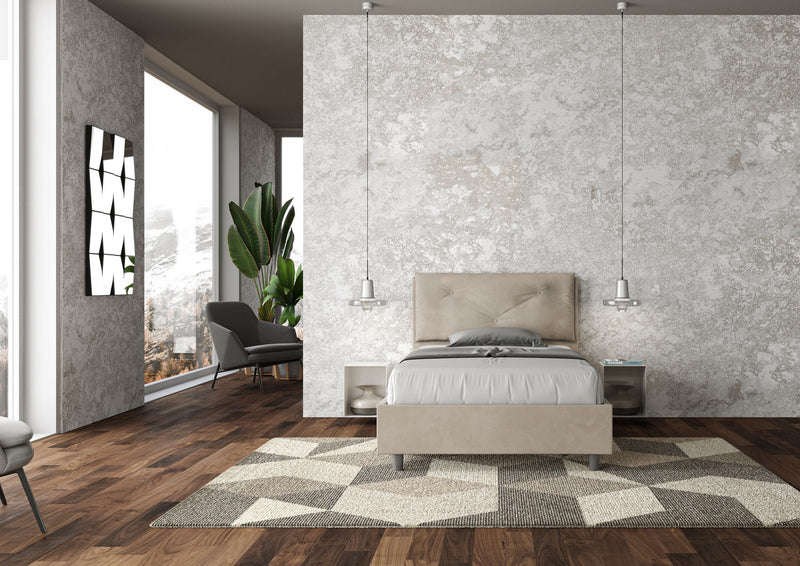 Letto 1 Piazza E Mezzo Imbottito in Microfibra Appia Large Sabbia Varie Misure