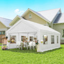Gazebo da Giardino 597x395x302 cm con Pannelli Laterali 6 Finestre e Doppio Ingresso in Acciaio Galvanizzato Bianco      
