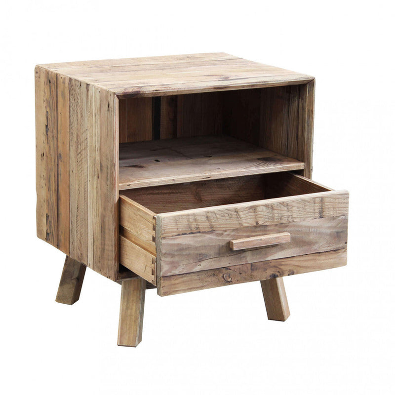 Comodino Fabian 55x45x62 h cm in Pino riciclato Marrone