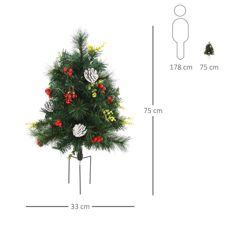 Set 2 Mini Alberi di Natale Artificiali Ø33x75 cm con 24 Luci Pigne e Bacche  Pino Verde